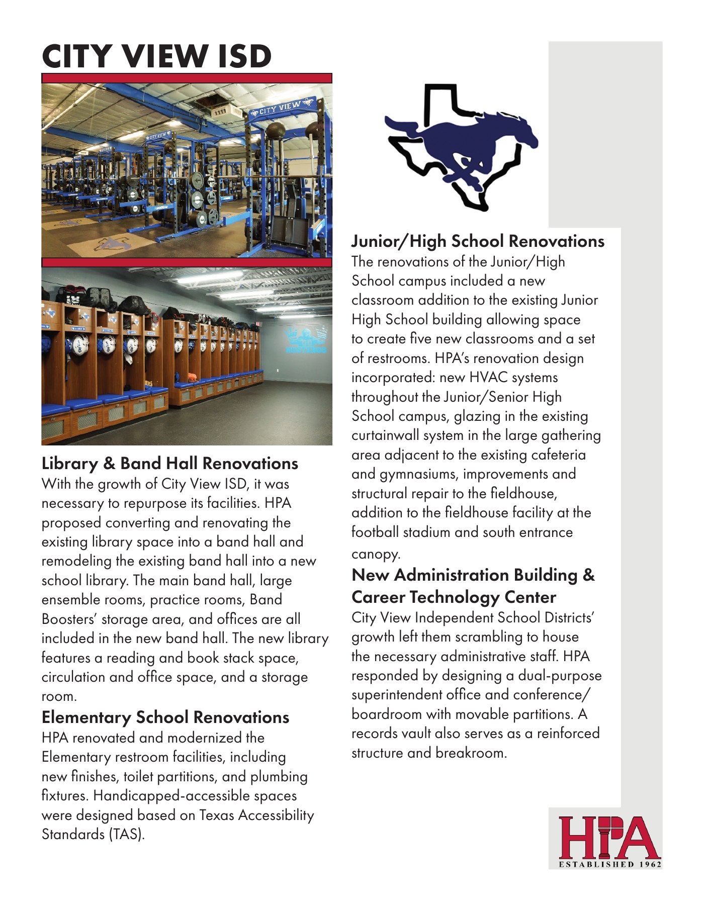 City View ISD project experience page with photographs and organized project information